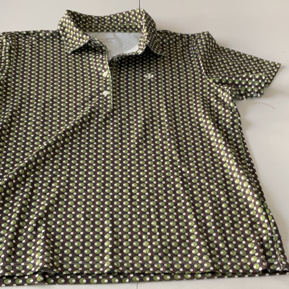 Polka Dot Polo Shirt - Green and Brown medium